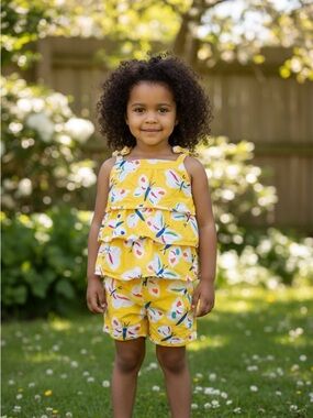 Hanna Andersson | Yellow Butterfly Ruffle Tank & Shorts | 4 Years
